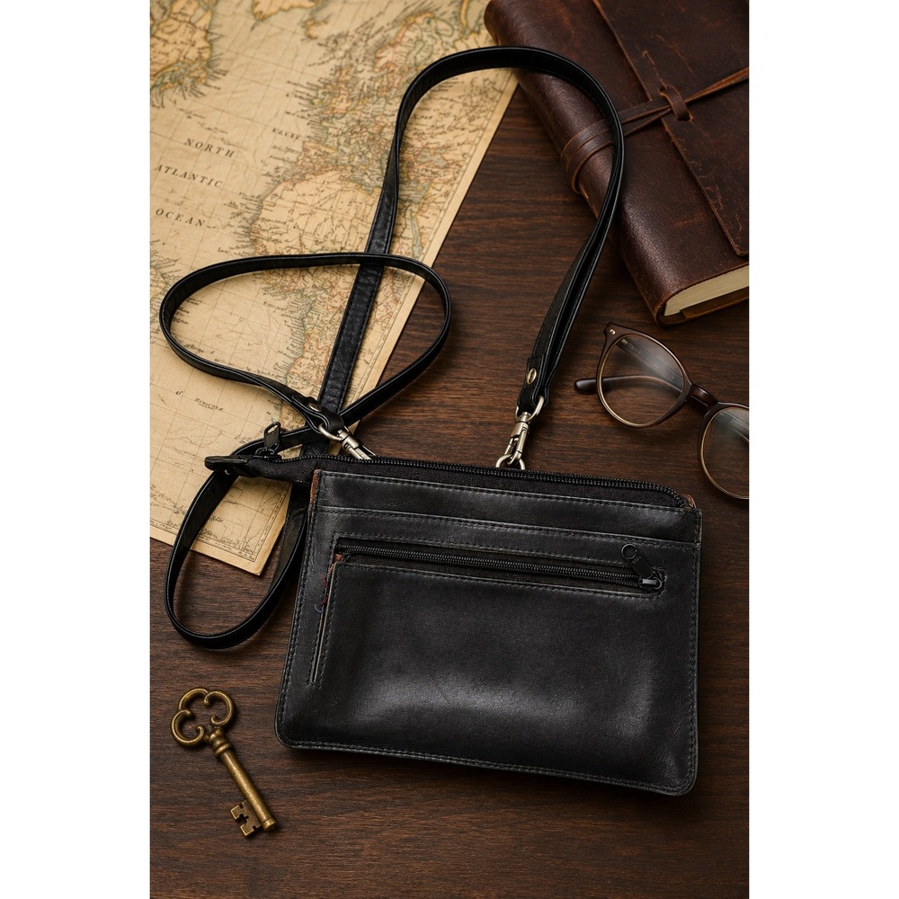 Derek Alexander Leather Wallet Crossbody Organizer Bag Black Brown Plaid Purse